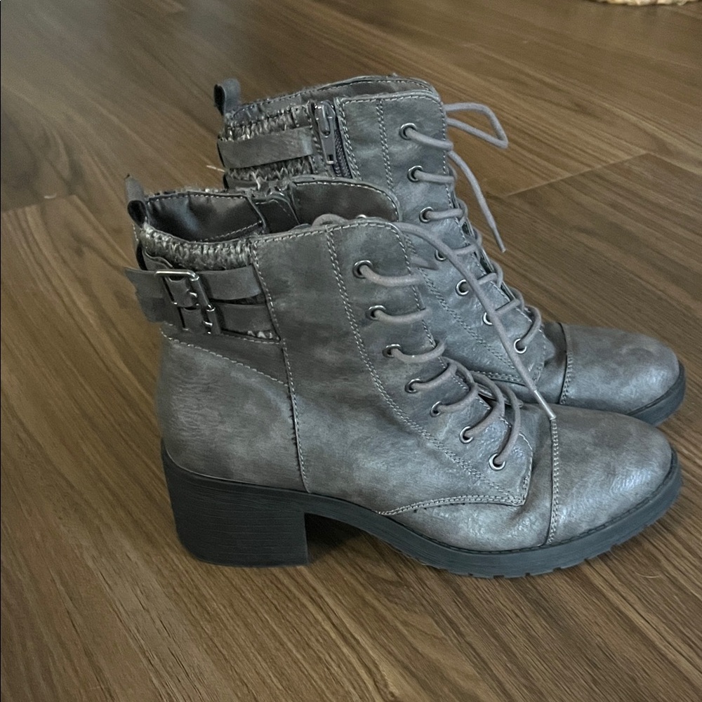 Gray Lace-Up Ankle Boots